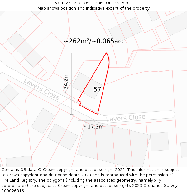 57, LAVERS CLOSE, BRISTOL, BS15 9ZF: Plot and title map