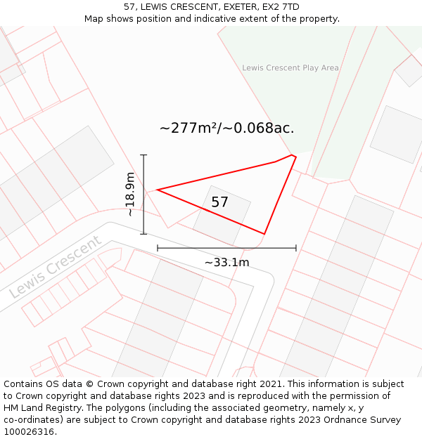 57, LEWIS CRESCENT, EXETER, EX2 7TD: Plot and title map