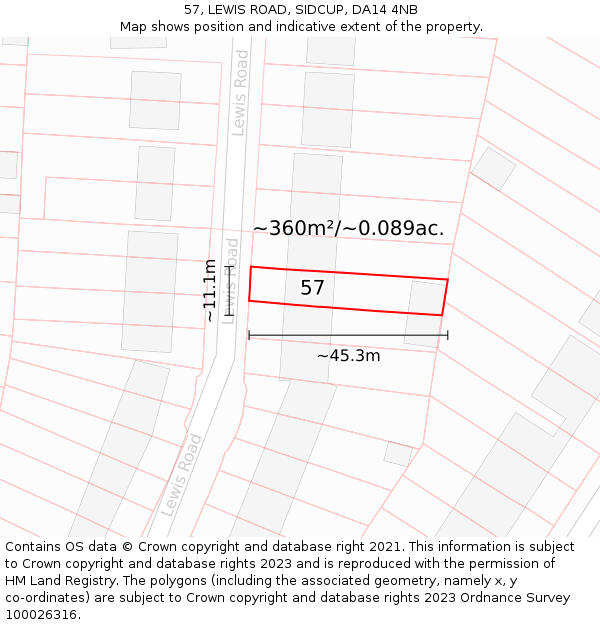 57, LEWIS ROAD, SIDCUP, DA14 4NB: Plot and title map