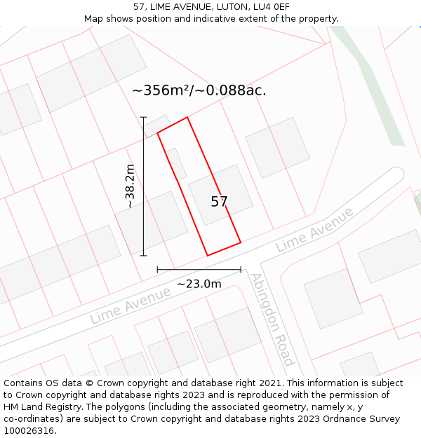 57, LIME AVENUE, LUTON, LU4 0EF: Plot and title map
