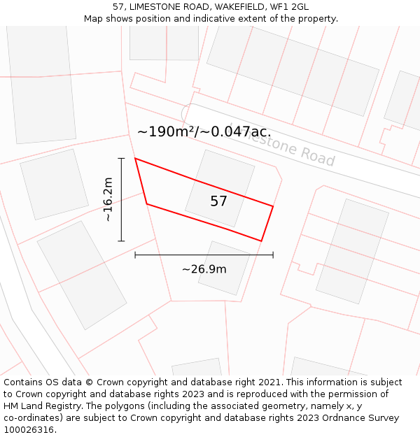57, LIMESTONE ROAD, WAKEFIELD, WF1 2GL: Plot and title map