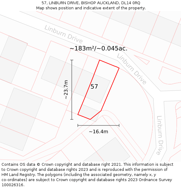 57, LINBURN DRIVE, BISHOP AUCKLAND, DL14 0RQ: Plot and title map