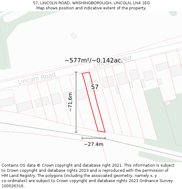 57, LINCOLN ROAD, WASHINGBOROUGH, LINCOLN, LN4 1EG: Plot and title map