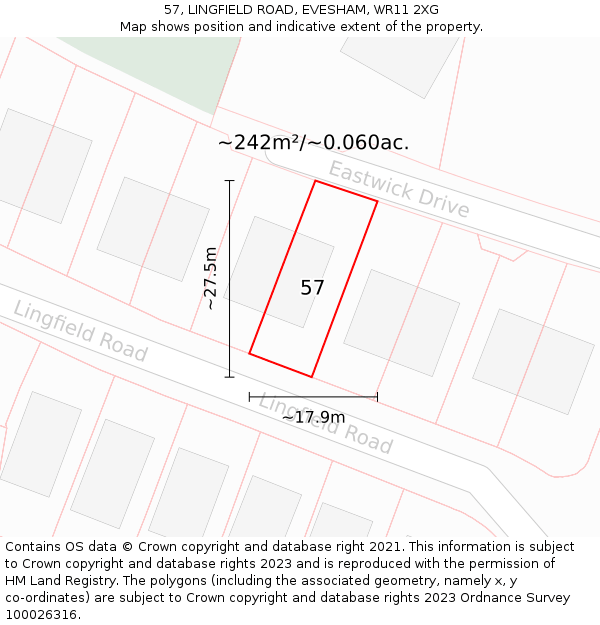 57, LINGFIELD ROAD, EVESHAM, WR11 2XG: Plot and title map