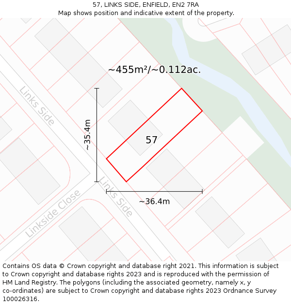 57, LINKS SIDE, ENFIELD, EN2 7RA: Plot and title map