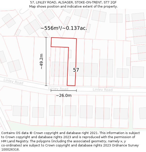 57, LINLEY ROAD, ALSAGER, STOKE-ON-TRENT, ST7 2QF: Plot and title map
