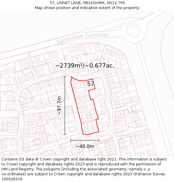 57, LINNET LANE, MELKSHAM, SN12 7FA: Plot and title map