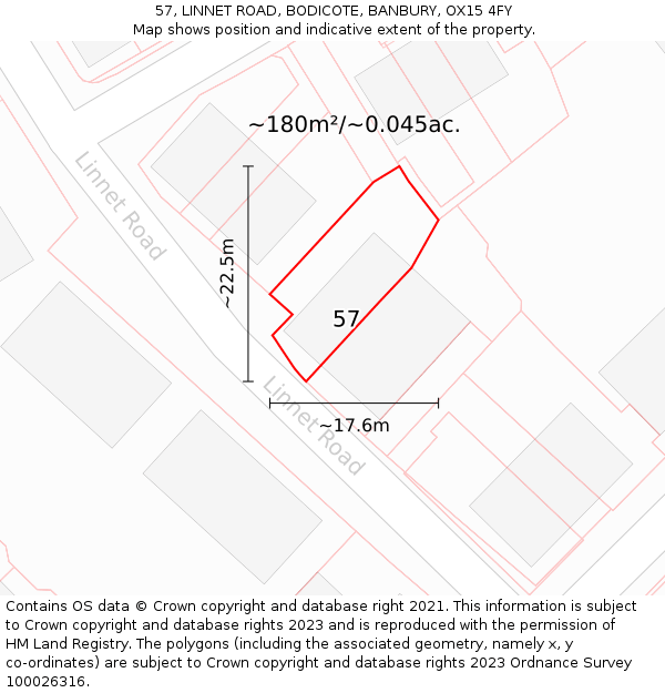 57, LINNET ROAD, BODICOTE, BANBURY, OX15 4FY: Plot and title map