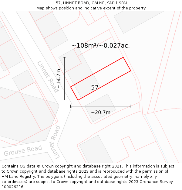 57, LINNET ROAD, CALNE, SN11 9RN: Plot and title map