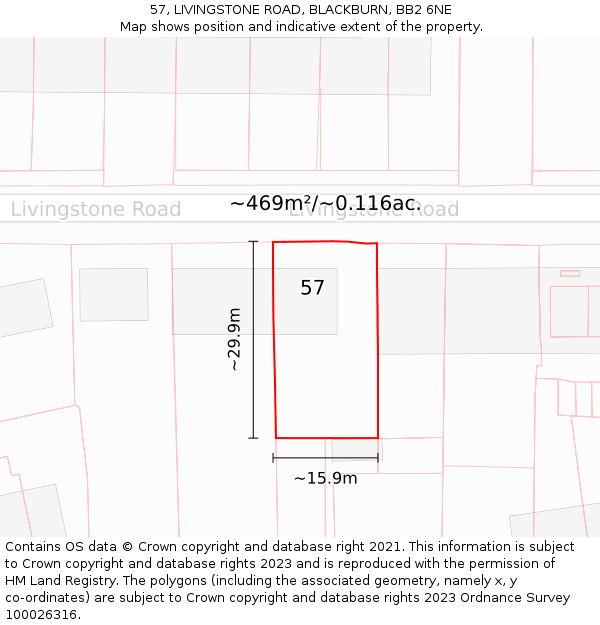 57, LIVINGSTONE ROAD, BLACKBURN, BB2 6NE: Plot and title map