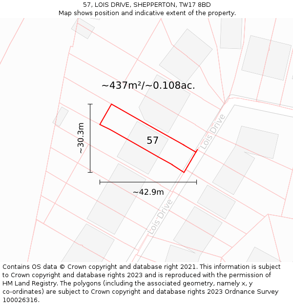 57, LOIS DRIVE, SHEPPERTON, TW17 8BD: Plot and title map
