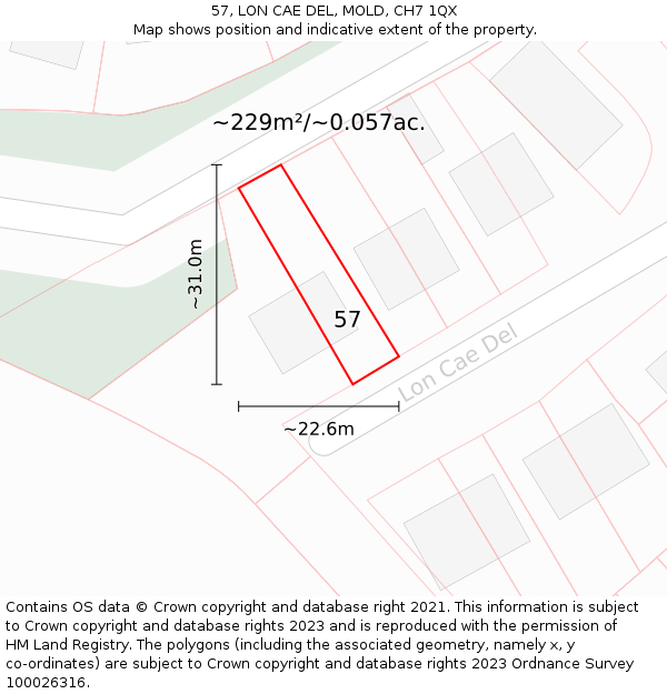 57, LON CAE DEL, MOLD, CH7 1QX: Plot and title map