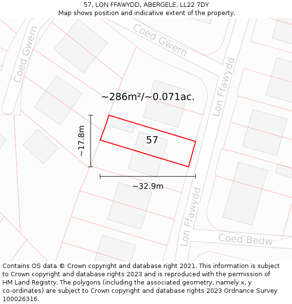57, LON FFAWYDD, ABERGELE, LL22 7DY: Plot and title map