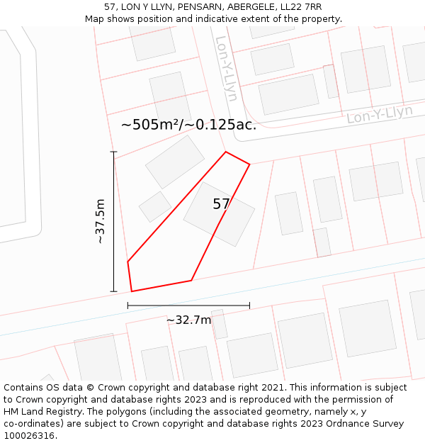 57, LON Y LLYN, PENSARN, ABERGELE, LL22 7RR: Plot and title map