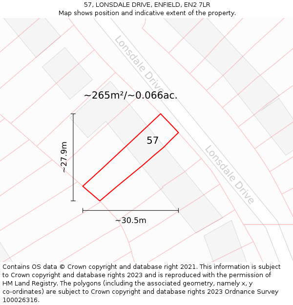 57, LONSDALE DRIVE, ENFIELD, EN2 7LR: Plot and title map