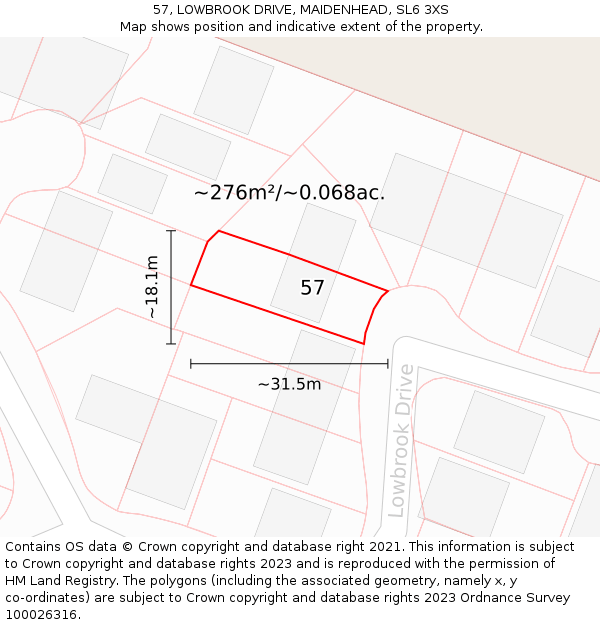 57, LOWBROOK DRIVE, MAIDENHEAD, SL6 3XS: Plot and title map