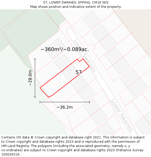 57, LOWER SWAINES, EPPING, CM16 5ES: Plot and title map