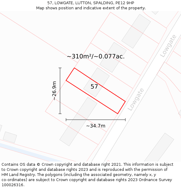 57, LOWGATE, LUTTON, SPALDING, PE12 9HP: Plot and title map