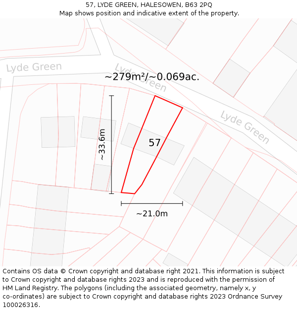 57, LYDE GREEN, HALESOWEN, B63 2PQ: Plot and title map