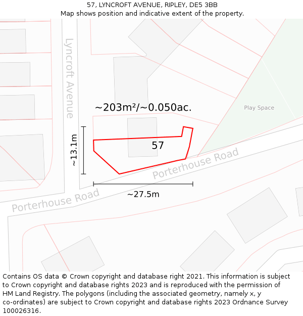 57, LYNCROFT AVENUE, RIPLEY, DE5 3BB: Plot and title map