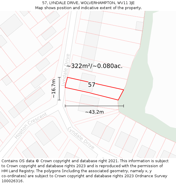 57, LYNDALE DRIVE, WOLVERHAMPTON, WV11 3JE: Plot and title map