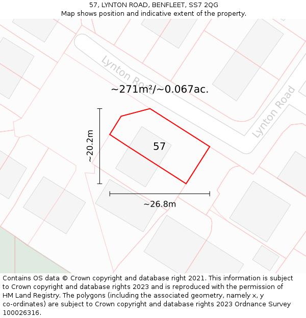 57, LYNTON ROAD, BENFLEET, SS7 2QG: Plot and title map