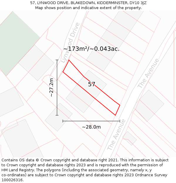 57, LYNWOOD DRIVE, BLAKEDOWN, KIDDERMINSTER, DY10 3JZ: Plot and title map