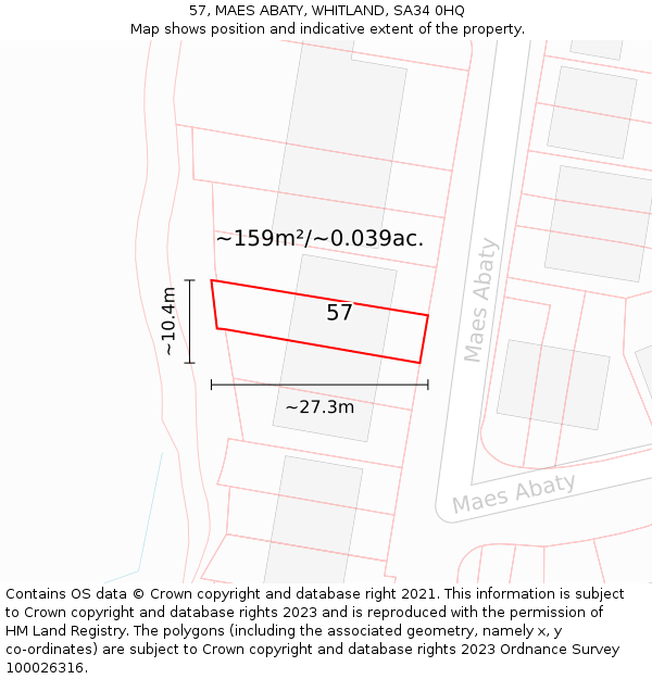 57, MAES ABATY, WHITLAND, SA34 0HQ: Plot and title map