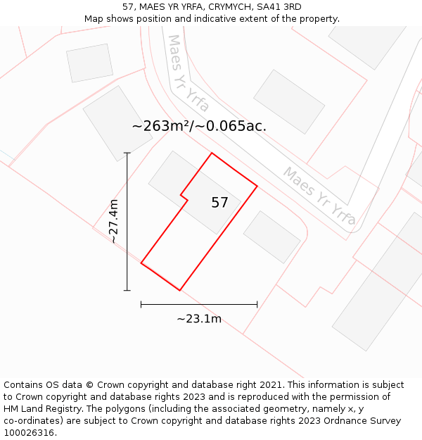 57, MAES YR YRFA, CRYMYCH, SA41 3RD: Plot and title map