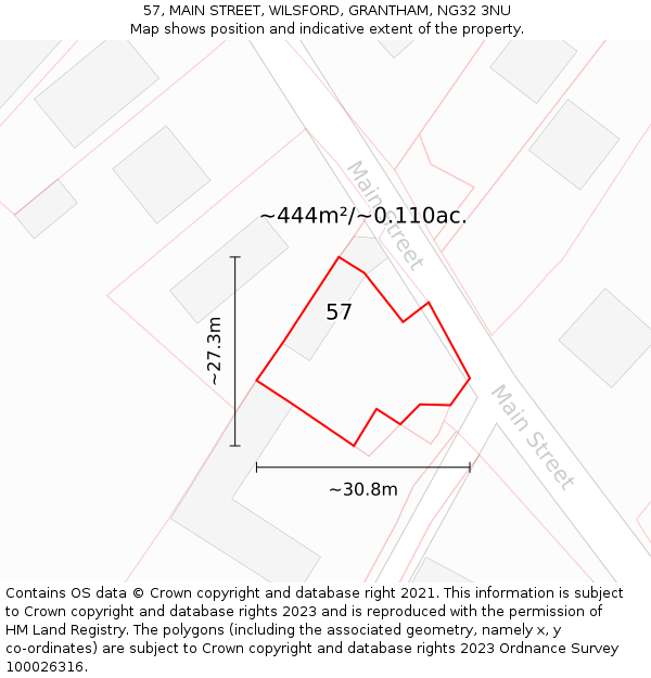 57, MAIN STREET, WILSFORD, GRANTHAM, NG32 3NU: Plot and title map