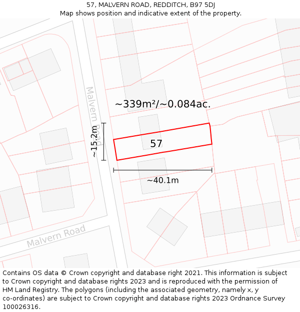 57, MALVERN ROAD, REDDITCH, B97 5DJ: Plot and title map