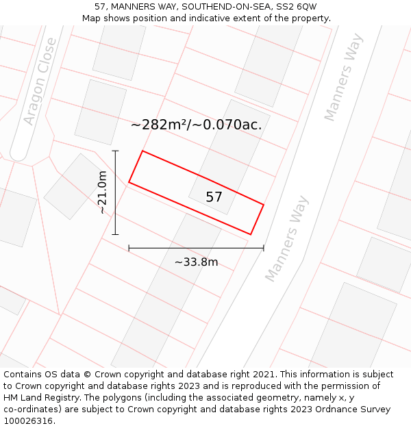 57, MANNERS WAY, SOUTHEND-ON-SEA, SS2 6QW: Plot and title map