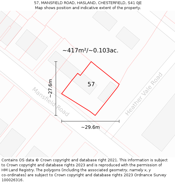 57, MANSFIELD ROAD, HASLAND, CHESTERFIELD, S41 0JE: Plot and title map