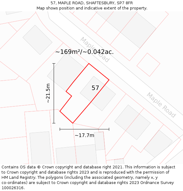 57, MAPLE ROAD, SHAFTESBURY, SP7 8FR: Plot and title map