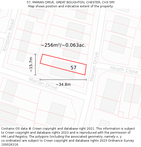 57, MARIAN DRIVE, GREAT BOUGHTON, CHESTER, CH3 5RY: Plot and title map