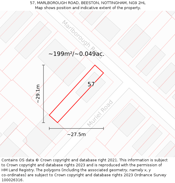 57, MARLBOROUGH ROAD, BEESTON, NOTTINGHAM, NG9 2HL: Plot and title map