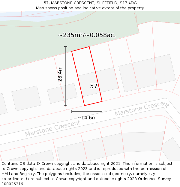 57, MARSTONE CRESCENT, SHEFFIELD, S17 4DG: Plot and title map