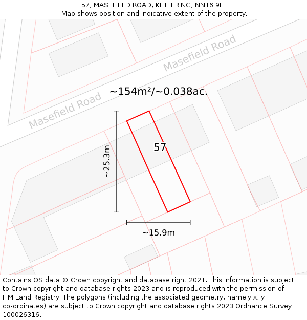 57, MASEFIELD ROAD, KETTERING, NN16 9LE: Plot and title map