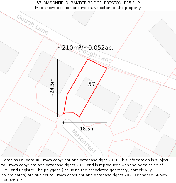 57, MASONFIELD, BAMBER BRIDGE, PRESTON, PR5 8HP: Plot and title map