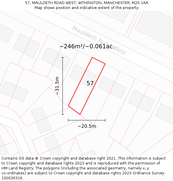 57, MAULDETH ROAD WEST, WITHINGTON, MANCHESTER, M20 1AA: Plot and title map