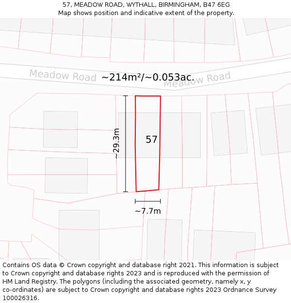 57, MEADOW ROAD, WYTHALL, BIRMINGHAM, B47 6EG: Plot and title map