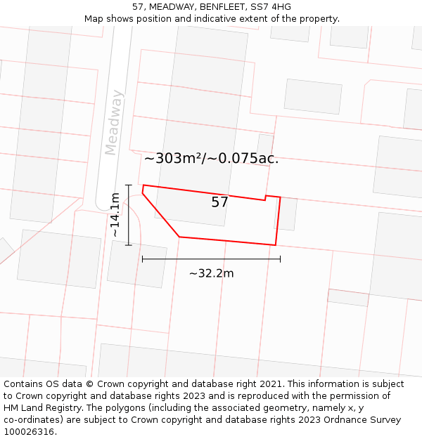 57, MEADWAY, BENFLEET, SS7 4HG: Plot and title map