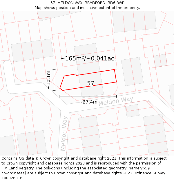57, MELDON WAY, BRADFORD, BD6 3WP: Plot and title map