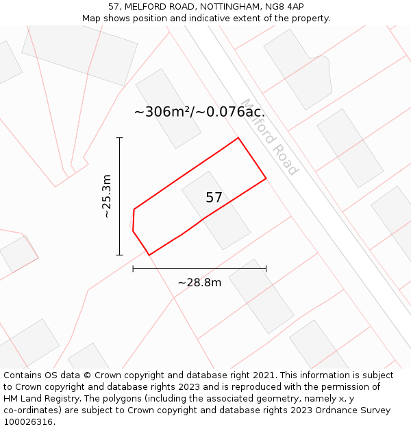 57, MELFORD ROAD, NOTTINGHAM, NG8 4AP: Plot and title map