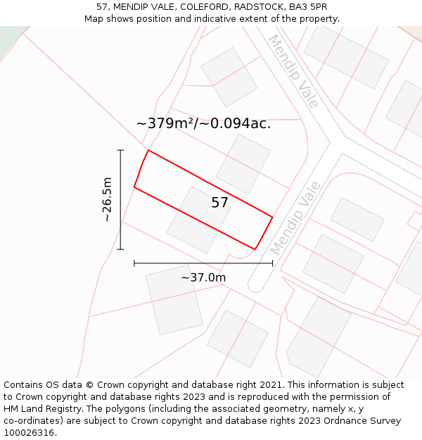 57, MENDIP VALE, COLEFORD, RADSTOCK, BA3 5PR: Plot and title map