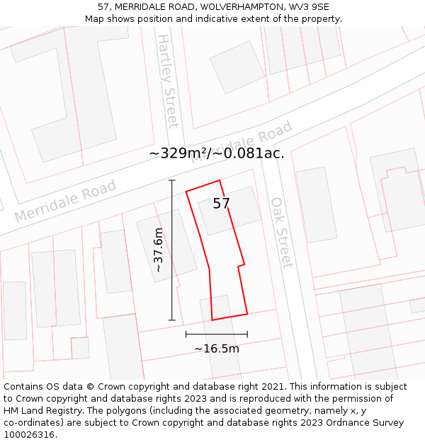 57, MERRIDALE ROAD, WOLVERHAMPTON, WV3 9SE: Plot and title map