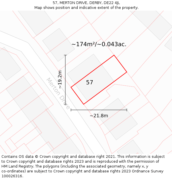 57, MERTON DRIVE, DERBY, DE22 4JL: Plot and title map