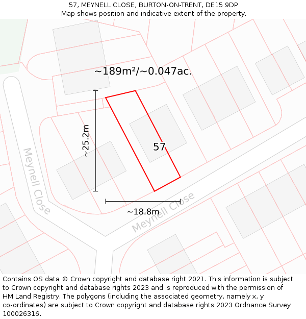 57, MEYNELL CLOSE, BURTON-ON-TRENT, DE15 9DP: Plot and title map