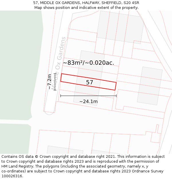 57, MIDDLE OX GARDENS, HALFWAY, SHEFFIELD, S20 4SR: Plot and title map