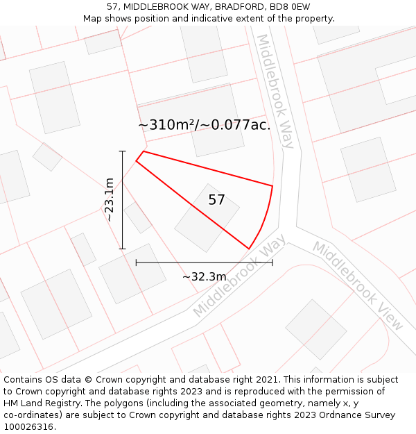 57, MIDDLEBROOK WAY, BRADFORD, BD8 0EW: Plot and title map